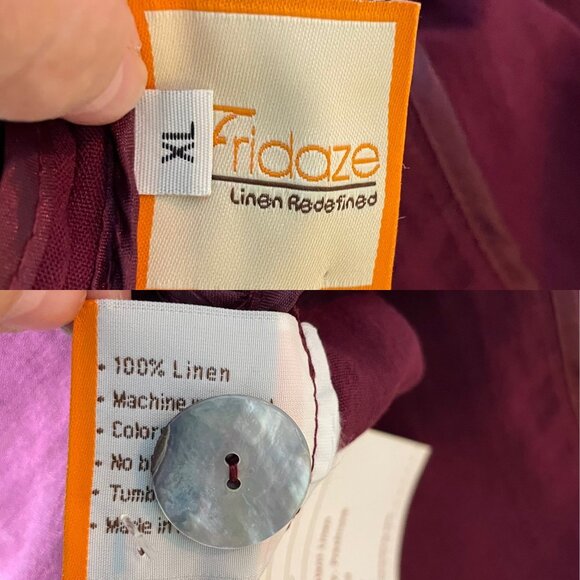 New Fridaze Women's Burgundy 100% Linen Button-Up Blazer Jacket Pockets Size XL - Picture 3 of 7